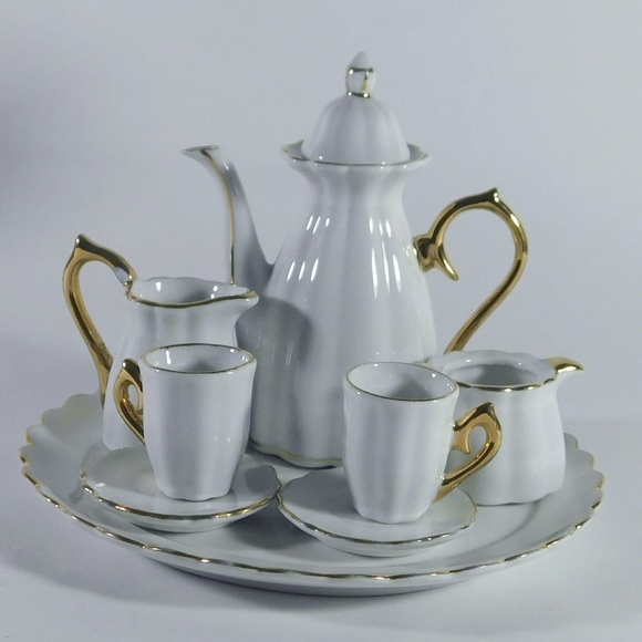 Vintage White and Gold Braum Bros Mini Porcelain Tea Set with Tray - Picture 1 of 10